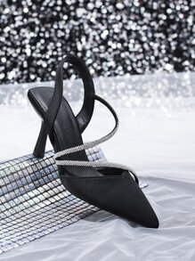 SVRM Women's Fashion Elegant High Heel Criss-Cross Strap Rhinestone Decor Leather Sandals,Women Pumps,Elegant,Party Outfits,Pointed Heels - Black - View 4