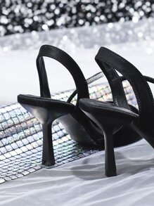 SVRM Women's Fashion Elegant High Heel Criss-Cross Strap Rhinestone Decor Leather Sandals,Women Pumps,Elegant,Party Outfits,Pointed Heels - Black - View 5