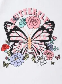 Girls Butterfly & Floral Print Tee - White - View 3
