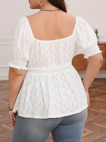 SHEIN Frenchy Plus Sweetheart Neck Ruched Bust Schiffy Peplum Tee - White - View 3