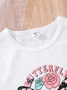 Girls Butterfly & Floral Print Tee - White - View 5