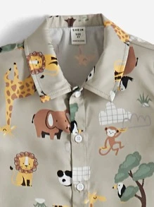 SHEIN 小男童卡通圖案襯衫和腰部抽繩短褲 - 彩色 - 查看 4