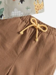 SHEIN 小男童卡通圖案襯衫和腰部抽繩短褲 - 彩色 - 查看 5