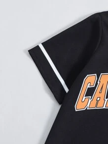 Tween Girl Men's Black Letter Printed Sports Casual T-shirt And Shorts Set With Round Neckline For Summer - Black - View 3