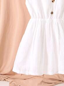 Niñas Vestido con bordado con ojal ribete con fruncido - Blanco - Ver 4