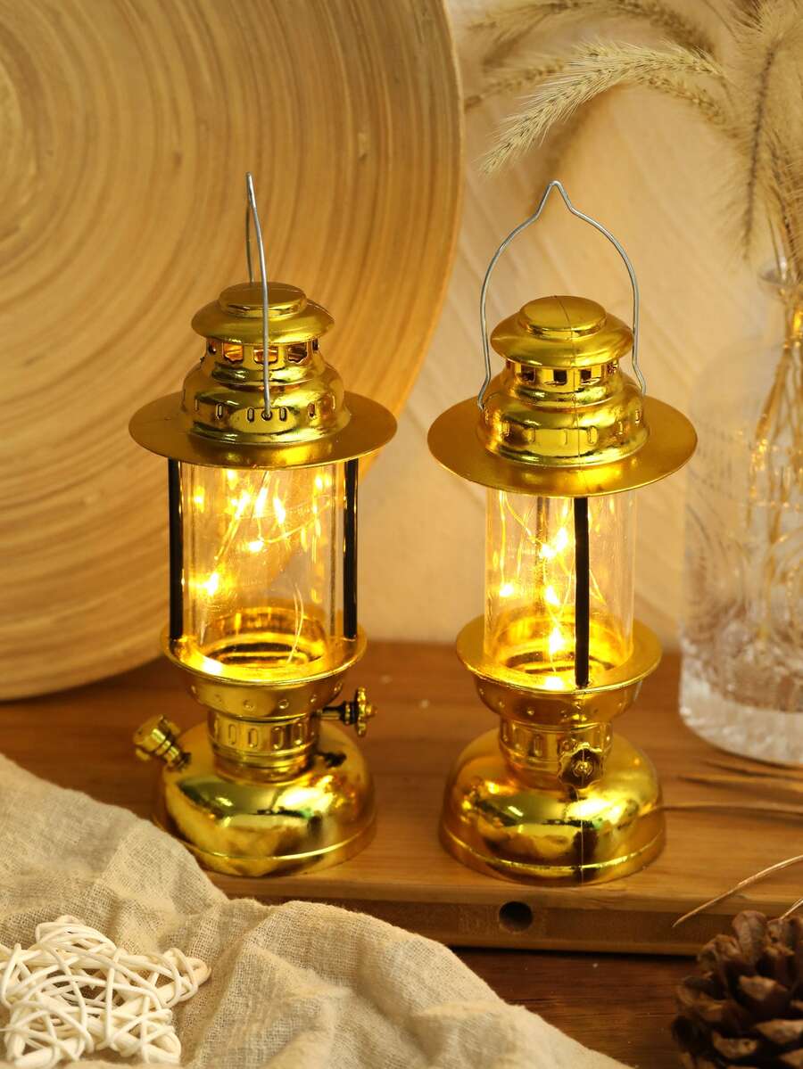 1 pieza de plástico LED Decoración vintage portátil LED Decoración linterna para fiesta - Amarillo - Ver 1