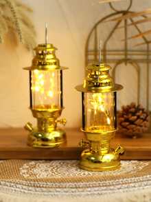 1 pieza de plástico LED Decoración vintage portátil LED Decoración linterna para fiesta - Amarillo - Ver 2