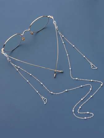 1pc New Design Angel Wing Eyeglass Chain, Fashionable And Elegant Sunglasses Or Eyeglasses Strap, Creative Eyeglass Holder Necklace With Beaded Chain And Mask Holder Loop Clip Glasses Accessories For Women