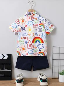 SHEIN 小男童卡通圖案襯衫和短褲不帶T恤