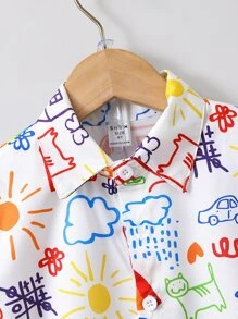 SHEIN 小男童卡通圖案襯衫和短褲不帶T恤