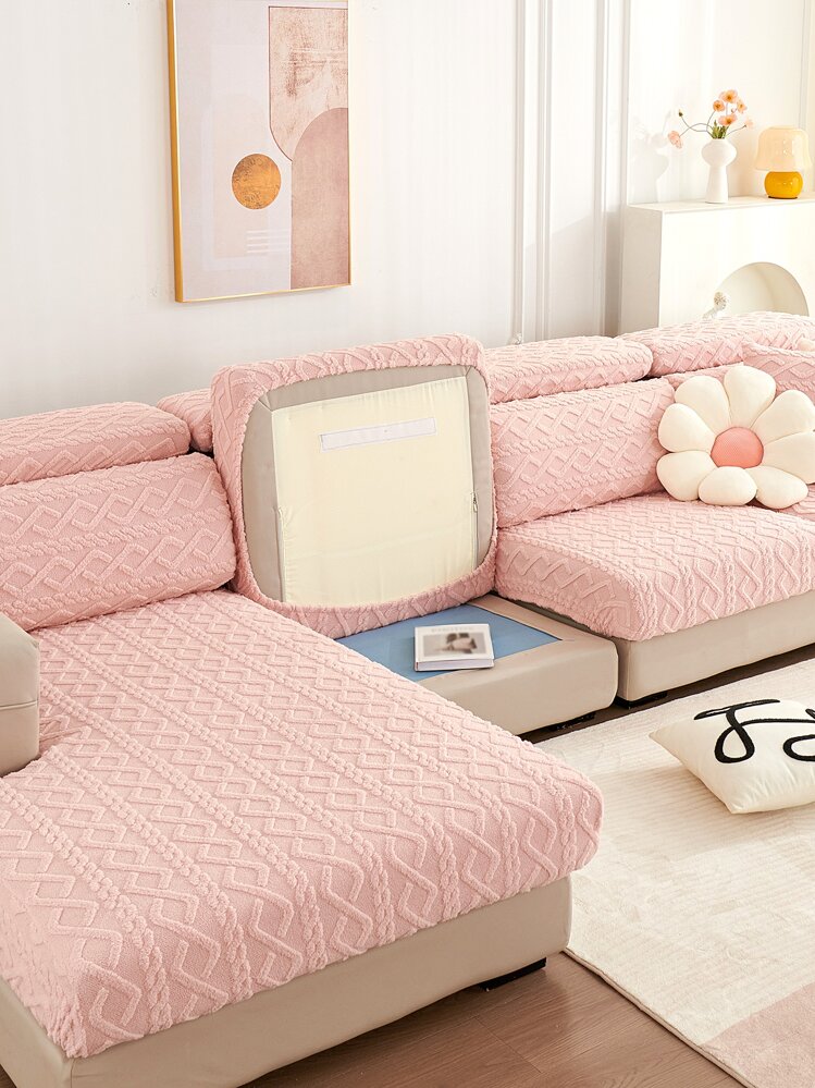 1 ชิ้น ผ้าคลุมเบาะโซฟาลายแจ็คการ์ด กันลื่น ทนกับฤดูหนาว อบอุ่น ผิวนุ่ม เป็นมิตรกับผิวหนัง ป้องกันสัตว์เลี้ยง ยืดหยุ่น สีพื้นทนต่อรอยขีดข่วน เหมาะสำหรับโซฟาองค์ประกอบ L และโซฟา 1/2/3/4 ที่นั่ง (ชิ้นเดียว) - สีชมพู - ดู 6