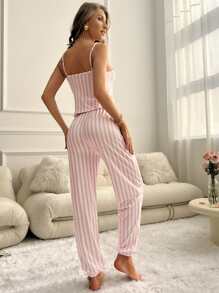 Conjunto de pijama con estampado de rayas y slogan - Multicolor - Ver 2