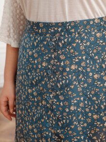 SHEIN Frenchy Plus Ditsy Floral Print Split Hem Skirt - Multicolor - View 2