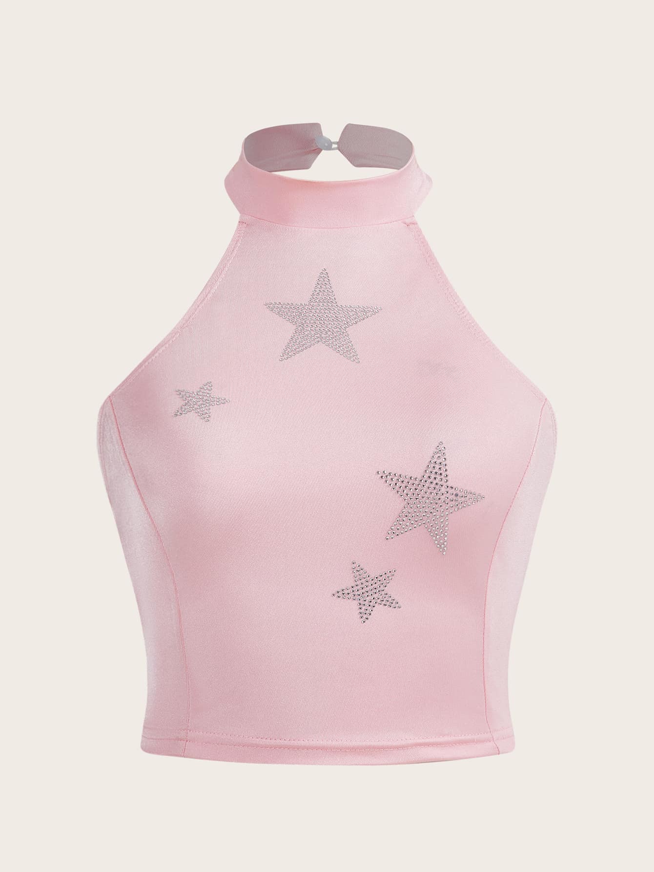 SHEIN ICON Rhinestone Star Pattern Backless Halter Top - Baby Pink - View 1