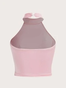 SHEIN ICON Rhinestone Star Pattern Backless Halter Top - Baby Pink - View 2