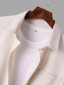 Manfinity Men Pocket Patched Shirt & Drawstring Waist Shorts Without Tee - Apricot - View 5