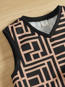 SHEIN Leap Crew 小男童素色T恤和幾何印花背心和短褲 - 白色 - 查看 3