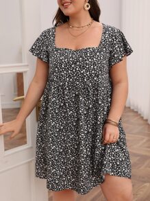 SHEIN Frenchy Plus Ditsy Floral Print Butterfly Sleeve Dress - Multicolor - View 4