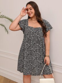 SHEIN Frenchy Plus Ditsy Floral Print Butterfly Sleeve Dress - Multicolor - View 6