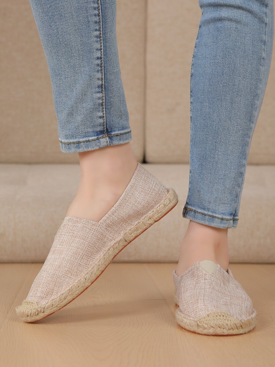 Vacation Espadrille Shoes Women Linen Slip On Flats - Beige - View 1