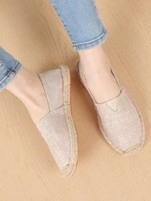 Vacation Espadrille Shoes Women Linen Slip On Flats - Beige - View 2
