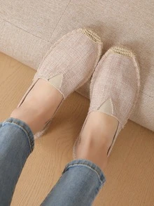 Vacation Espadrille Shoes Women Linen Slip On Flats - Beige - View 4