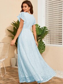 蝴蝶袖蕾絲A字洋裝 - 薄荷藍 - 查看 2