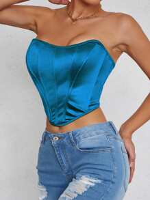 SHEIN Allurite Solid Hanky Hem Tube Top - Dusty Blue - View 3