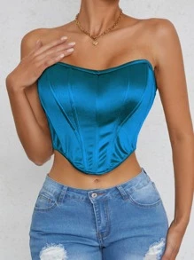 SHEIN Allurite Solid Hanky Hem Tube Top - Dusty Blue - View 4