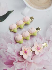 3pcs Flower Decor Alligator Hair Clip - Baby Pink - View 2