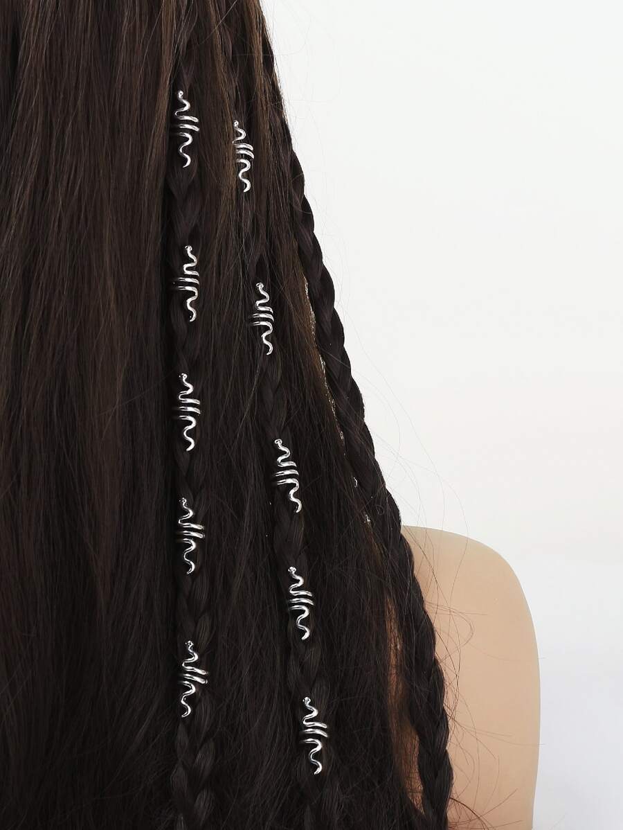 10入組蛇設計電話線髮圈 - 銀色 - 查看 1