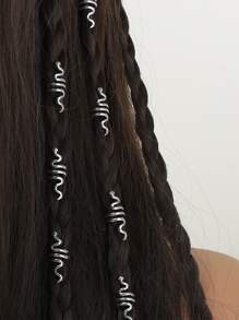 10入組蛇設計電話線髮圈 - 銀色 - 查看 4