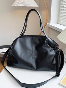 Hàng Mới Về Da Mềm Họa Tiết Đi Lại Thông Thường Phong Cách Retro Dung Tích Lớn Túi Tote - màu đen - Xem 1