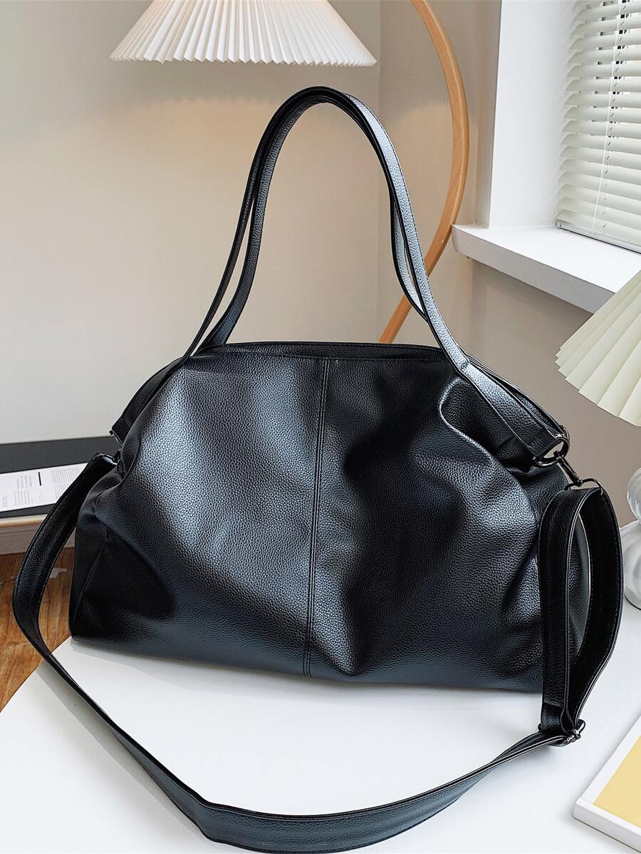 Hàng Mới Về Da Mềm Họa Tiết Đi Lại Thông Thường Phong Cách Retro Dung Tích Lớn Túi Tote - màu đen - Xem 1