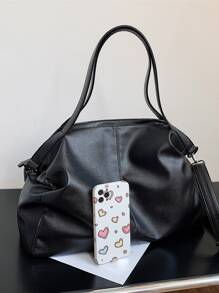 Hàng Mới Về Da Mềm Họa Tiết Đi Lại Thông Thường Phong Cách Retro Dung Tích Lớn Túi Tote - màu đen - Xem 4