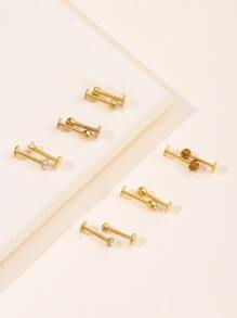 完美穿孔12入組/套水鑽和圓球裝飾面部穿孔不銹鋼男女款無需穿孔隔墊身體首飾