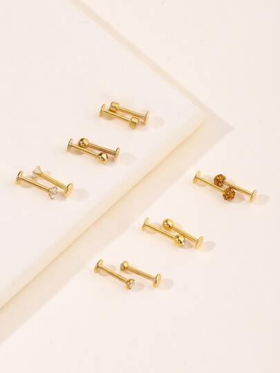 完美穿孔12入組/套水鑽和圓球裝飾面部穿孔不銹鋼男女款無需穿孔隔墊身體首飾