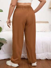 SHEIN Essnce Plus Slant Pocket Wide Leg Trousers - Brown - View 2