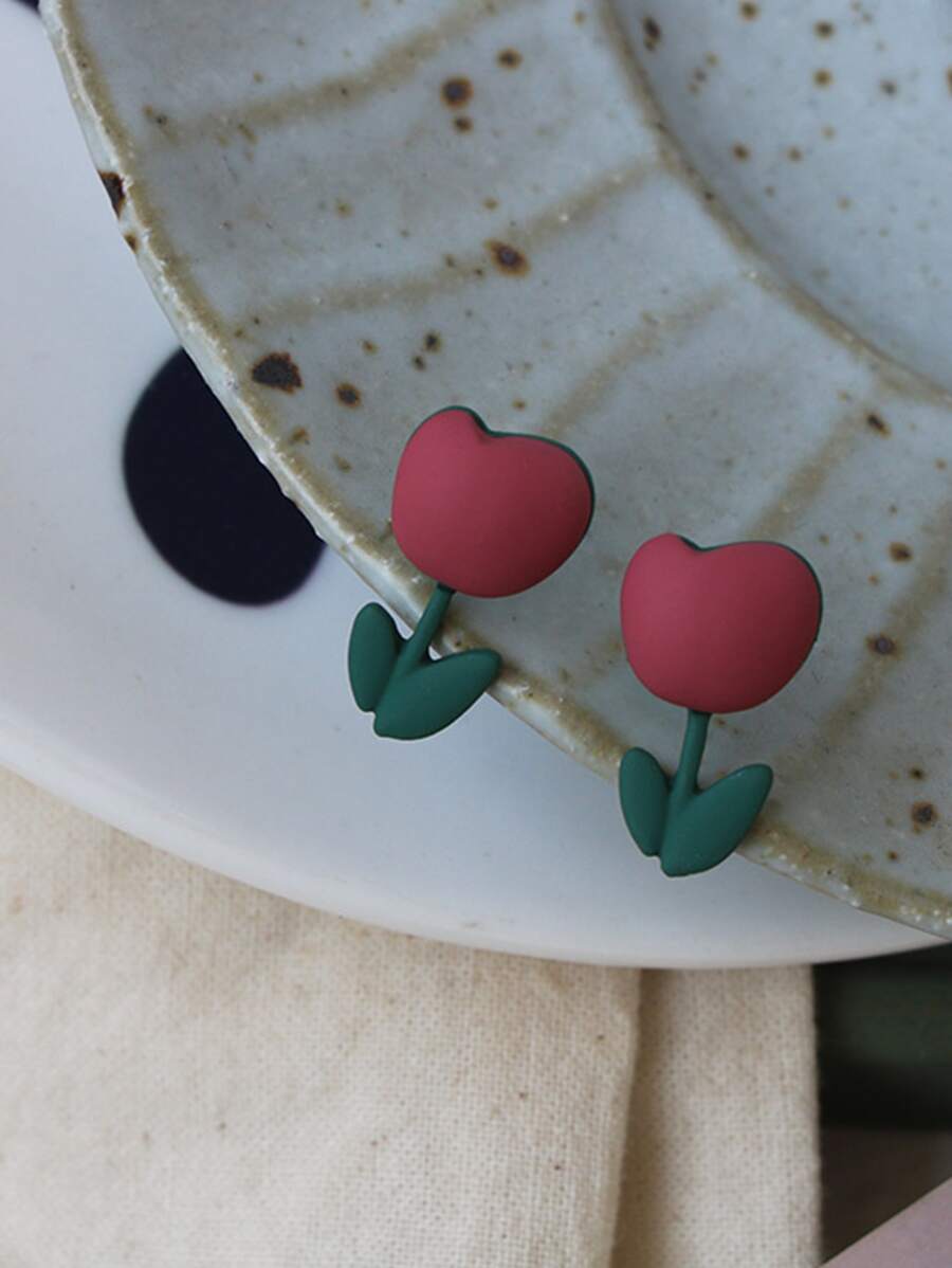 2入組花耳釘 - 彩色 - 查看 1