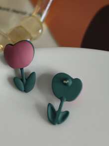 2入組花耳釘 - 彩色 - 查看 2