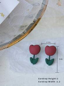 2入組花耳釘 - 彩色 - 查看 4