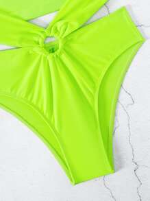 Bộ bikini cạp cao màu neon đi biển mùa hè Criss Cross Halter - Màu xanh chanh - Xem 4