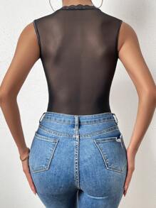 SHEIN Unity Cut Out Lace Bodysuit Without Panty - Black - View 2