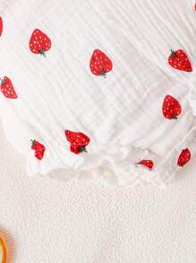 嬰兒草莓圖案荷葉邊背帶連體衣 - 白色 - 查看 4