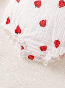 嬰兒草莓圖案荷葉邊背帶連體衣 - 白色 - 查看 5