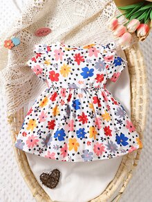 Bebé Vestido con estampado floral ribete con fruncido