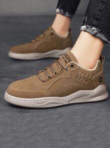 男士字母細節跑步鞋前綁帶運動鞋 - 卡其色 - 查看 2