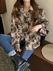 滿身花卉落肩袖襯衫