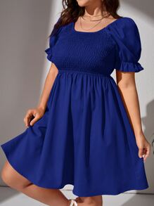 Dreamara Plus Tie Backless Ruched Bust Puff Sleeve Dress