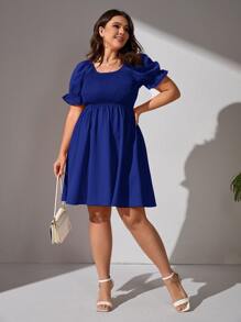 Dreamara Plus Tie Backless Ruched Bust Puff Sleeve Dress